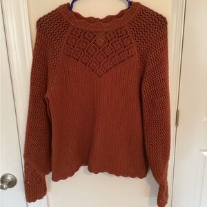 Sam Edelman Aura Crochet Neckline Scalloped Sweater, Brown, XS